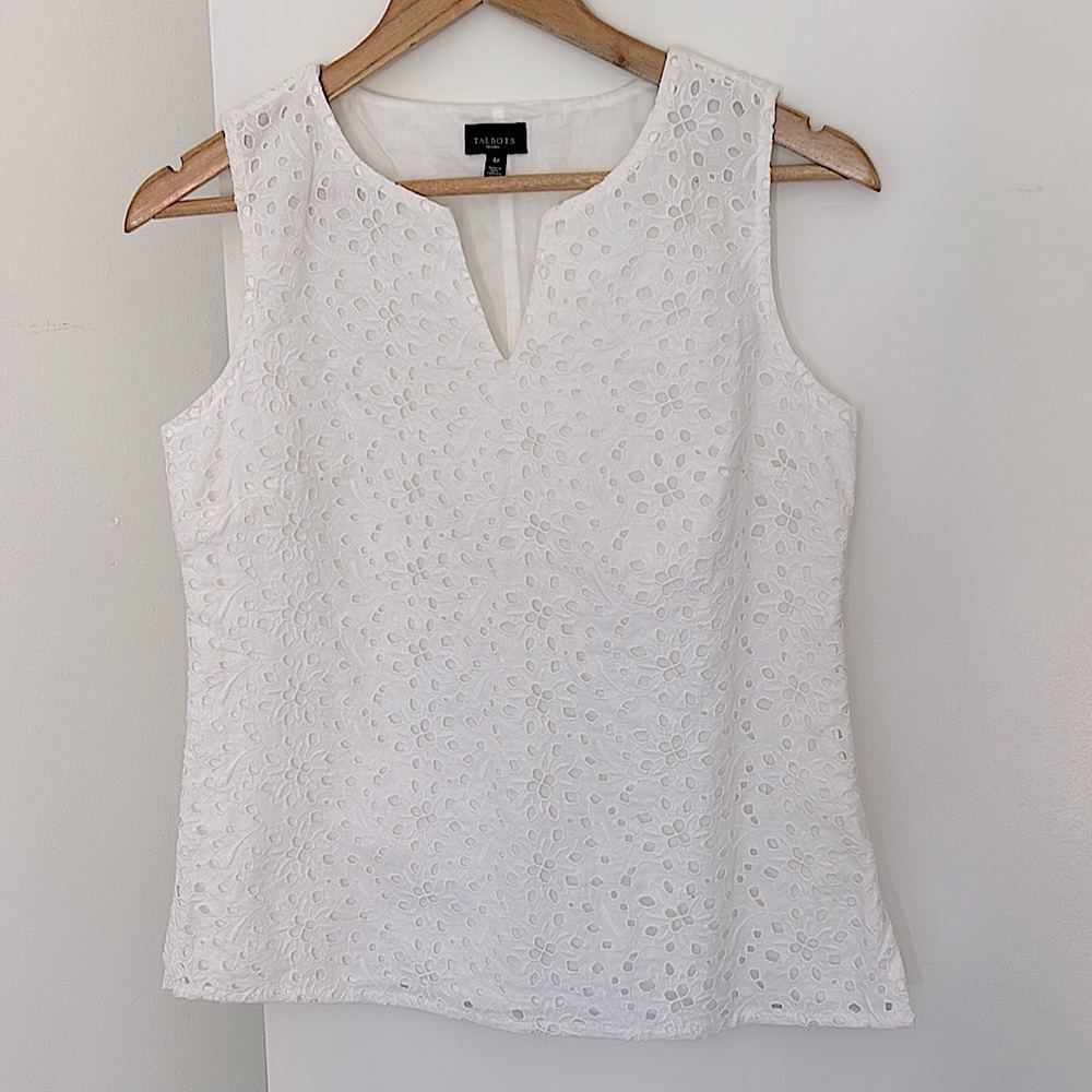 Talbots 100% cotton eyelet shell blouse sleeveless